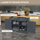 Kitchen Island with Drop Leaf, Rolling Kitchen Cart with 2 Drawers, Adjustable Shelves and Wood Countertop, Dark Grey
