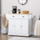Kitchen Island With Storage Rolling Kitchen Serving Cart with Rubber Wood Top Towel Rack Storage Drawer Cabinet, White