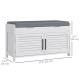 Entryway Bench with Cushion, Hidden Storage, Adjustable Shelves and Shutter Doors, 35.4