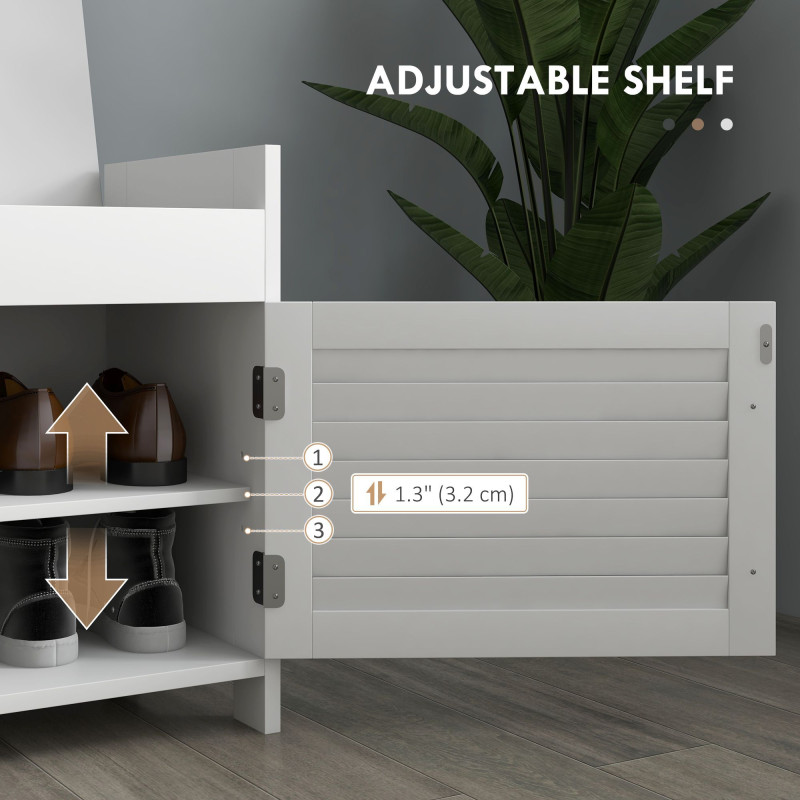Entryway Bench with Cushion, Hidden Storage, Adjustable Shelves and Shutter Doors, 35.4