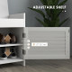 Entryway Bench with Cushion, Hidden Storage, Adjustable Shelves and Shutter Doors, 35.4