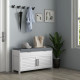 Entryway Bench with Cushion, Hidden Storage, Adjustable Shelves and Shutter Doors, 35.4