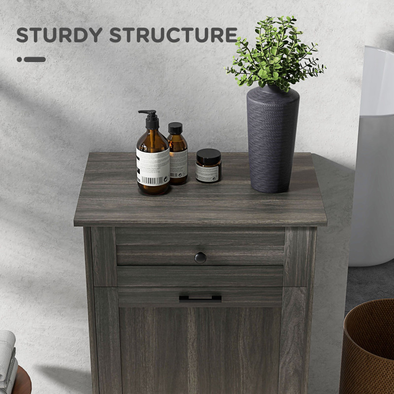 Kitchen Tilt Out Trash Bin Cabinet, Free Standing Recycling Cabinet, Trash Can Holder with Drawer, Charcoal Grey