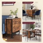 Folding Dining Table, Extendable Kitchen Table for Small Spaces with Storage Shelf and 6 Wheels, Rustic Brown