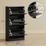 Modern Shoe Storage with 3 Flip Drawers and Adjustable Shelves, Shoe Cabinet Organizer for 12-18 Pairs of Shoes, Black