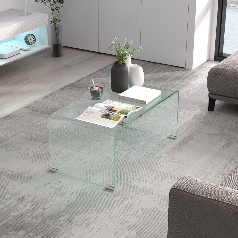 Glass Coffee Table, Clear Coffee Table for Living Room, Modern Rectangle Center Table with Safe Rounded Edges