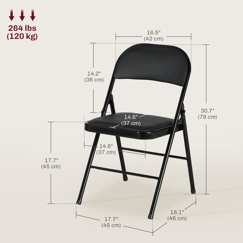 Set of 4 Metal Foldable Chairs, PU Leather Padded Folding Chairs with Cushion Seat and Open Back for Indoor, Black