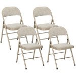 Set of 4 Metal Foldable Chairs, Linen Fabric Padded Folding Chairs with Cushion Seat and Open Back for Indoor, Beige