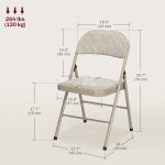 Set of 4 Metal Foldable Chairs, Linen Fabric Padded Folding Chairs with Cushion Seat and Open Back for Indoor, Beige