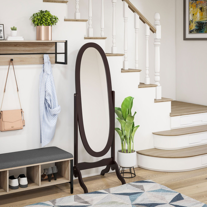 Floor Standing Mirror Full Length Mirror with Adjustable Angle Oval Frame for Dressing Room Bedroom Living Room Coffee
