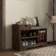Upholstered Shoe Storage Bench, Hallway Shoe Storage with Seat, Drawer, 3 Open Shelves for Entryway, Rustic Brown
