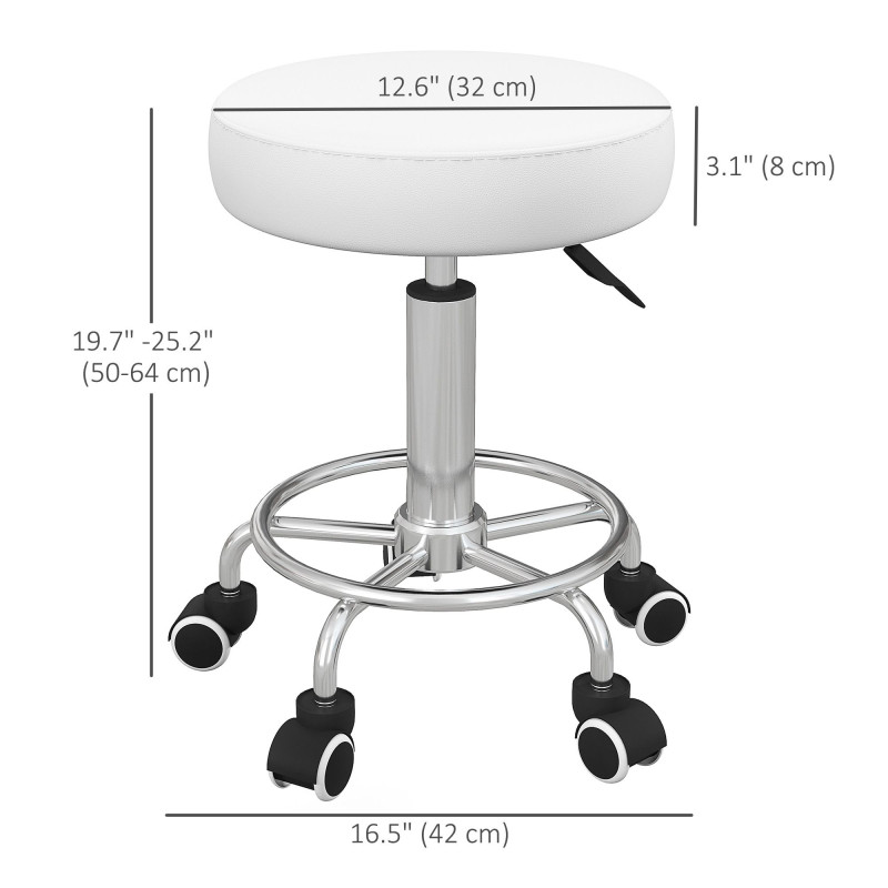 Salon Stool with Adjustable Height, PU Leather Barber Rolling Massage Tattoo Chair for Bar Beauty SPA, White