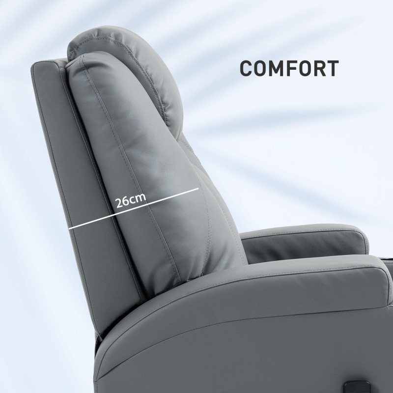 Massage Recliner Chair Leather Swivel Rocker Manual Reclining Chair with 8 Vibration Points, Cup Holders, Light Grey