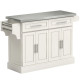 Rolling Kitchen Island with Storage and Stainless Steel Top, Kitchen Trolley with Drawers, Cabinets, Towel Rack, Cream