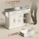 Rolling Kitchen Island with Storage and Stainless Steel Top, Kitchen Trolley with Drawers, Cabinets, Towel Rack, Cream