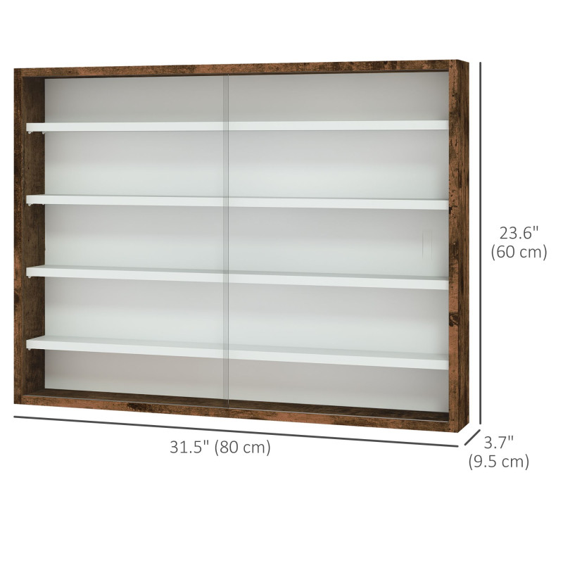5-Tier Display Cabinet, Shot Glass Display Case, Glass Curio Cabinet with 2 Glass Doors and 4 Adjustable Shelves, Brown