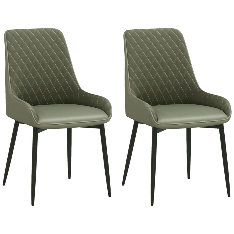 Upholstered Kitchen Chairs, Modern Dining Chairs Set of 2 with Diamond Tufting and Steel Legs for Dining Room, Green