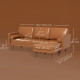 Faux Leather Sectional Sofa Couch L-Shaped Corner Sofa Set with Footstool and 2 Bolster Pillows, Brown