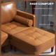 Faux Leather Sectional Sofa Couch L-Shaped Corner Sofa Set with Footstool and 2 Bolster Pillows, Brown