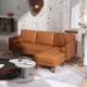 Faux Leather Sectional Sofa Couch L-Shaped Corner Sofa Set with Footstool and 2 Bolster Pillows, Brown