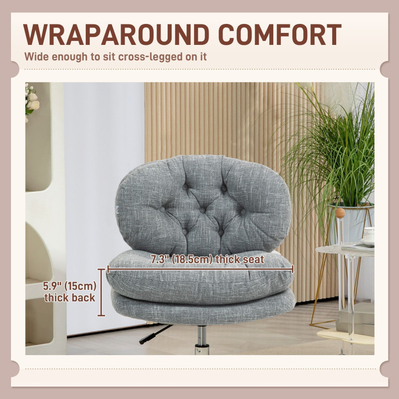 Computer Desk Chair, Armless Office Chair with Wide Padded Seat and Adjustable Height, Grey
