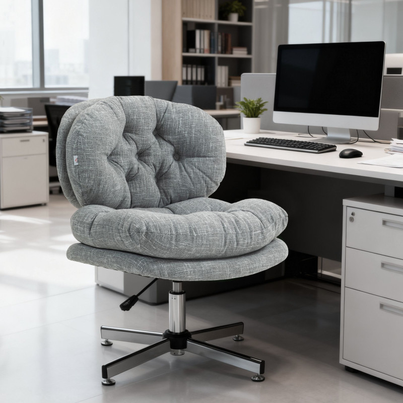 Computer Desk Chair, Armless Office Chair with Wide Padded Seat and Adjustable Height, Grey