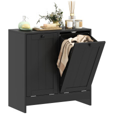 Tilt-Out Laundry Storage Cabinet, Modern Laundry Hamper with 2 Compartments for Bathroom Washroom, Black