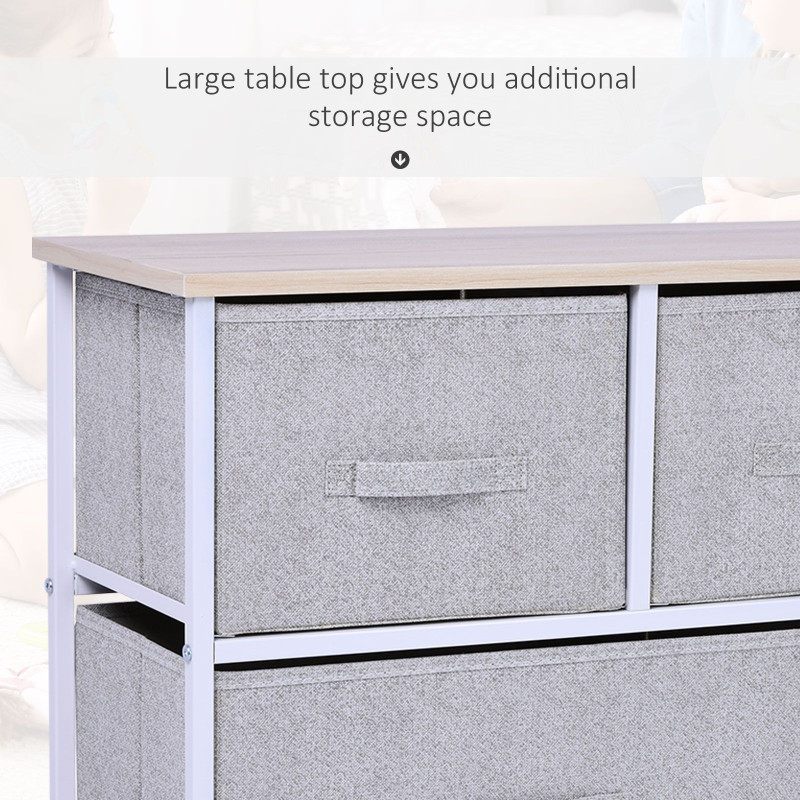 Linen Drawer Cabinet Organizer Storage Dresser Tower with 5 Removable Drawer Metal Frame Adjustable Feet for Living Room, Kitchen, Bathroom, Grey