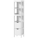 Narrow Bathroom Storage Cabinet, Bathroom Cabinet with 2 Drawers & 3 Open Shelves, Slim Bathroom Floor Cabinet, White