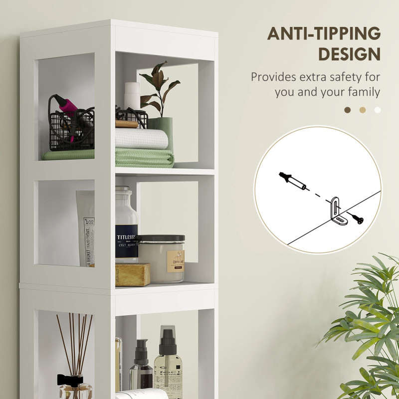 Narrow Bathroom Storage Cabinet, Bathroom Cabinet with 2 Drawers & 3 Open Shelves, Slim Bathroom Floor Cabinet, White