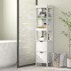 Narrow Bathroom Storage Cabinet, Bathroom Cabinet with 2 Drawers & 3 Open Shelves, Slim Bathroom Floor Cabinet, White