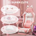 Cute Racing Gamer Chair, Faux Leather Gaming Chair with Footrest, Headrest and Lumbar Support, Pink