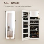 LED Lighted Jewelry Armoire with Mirror Jewelry Cabinet with Storage Lockable Door/Wall Mounted Jewelry Organizer, White