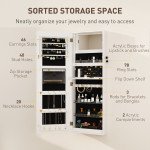 LED Lighted Jewelry Armoire with Mirror Jewelry Cabinet with Storage Lockable Door/Wall Mounted Jewelry Organizer, White