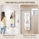 LED Lighted Jewelry Armoire with Mirror Jewelry Cabinet with Storage Lockable Door/Wall Mounted Jewelry Organizer, White