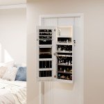 LED Lighted Jewelry Armoire with Mirror Jewelry Cabinet with Storage Lockable Door/Wall Mounted Jewelry Organizer, White