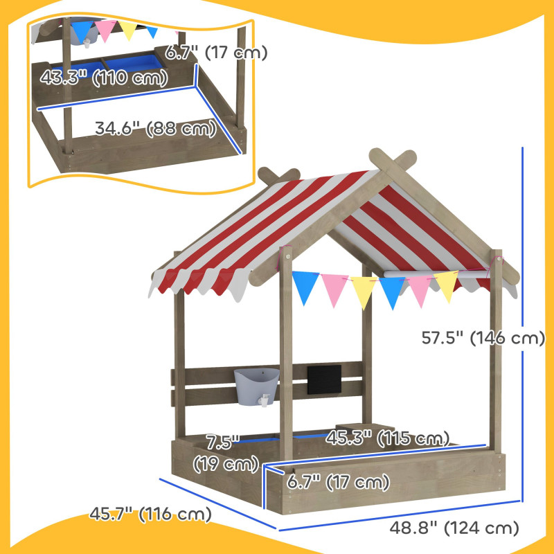 Outdoor Wooden Sandbox with Cover for 3-7 Years Old, Backyard, Grey