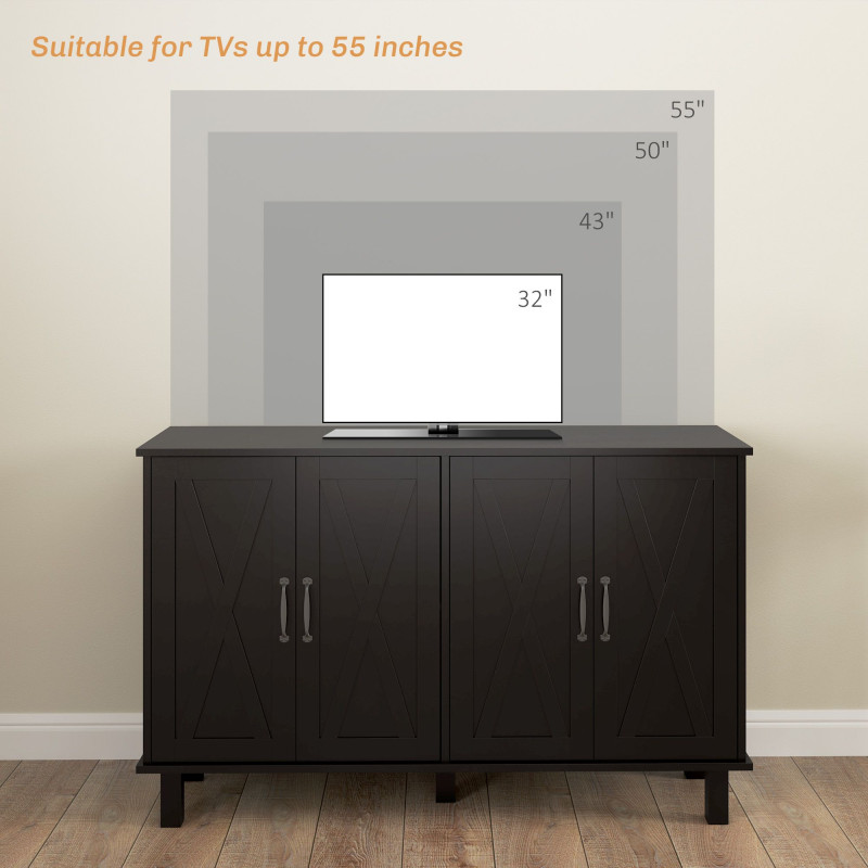Kitchen Sideboard Cabinet with 4 Barn Doors and 2 Adjustable Shelves, Buffet Table for Living Room, Hallway, Black