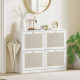 Narrow Shoe Storage Cabinet, Rattan Shoe Cabinet with 4 Flip Drawers and Adjustable Shelves for 20 Pairs, White