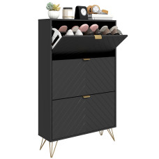 Modern Shoe Storage Cabinet with 3 Flip Drawers for 18 Pairs, Narrow Shoe Organizer for Entryway, Hallway, Black