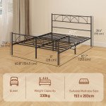 Metal Queen Platform Bed Frame with Headboard, Steel Slat Support, Underbed Storage, No Box Spring Needed, Easy Assembly