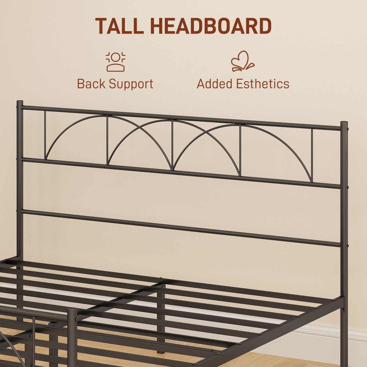 Metal Queen Platform Bed Frame with Headboard, Steel Slat Support, Underbed Storage, No Box Spring Needed, Easy Assembly