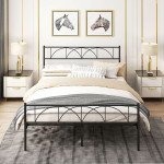 Metal Queen Platform Bed Frame with Headboard, Steel Slat Support, Underbed Storage, No Box Spring Needed, Easy Assembly