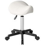 Saddle Stool, Adjustable Rolling Stool, White