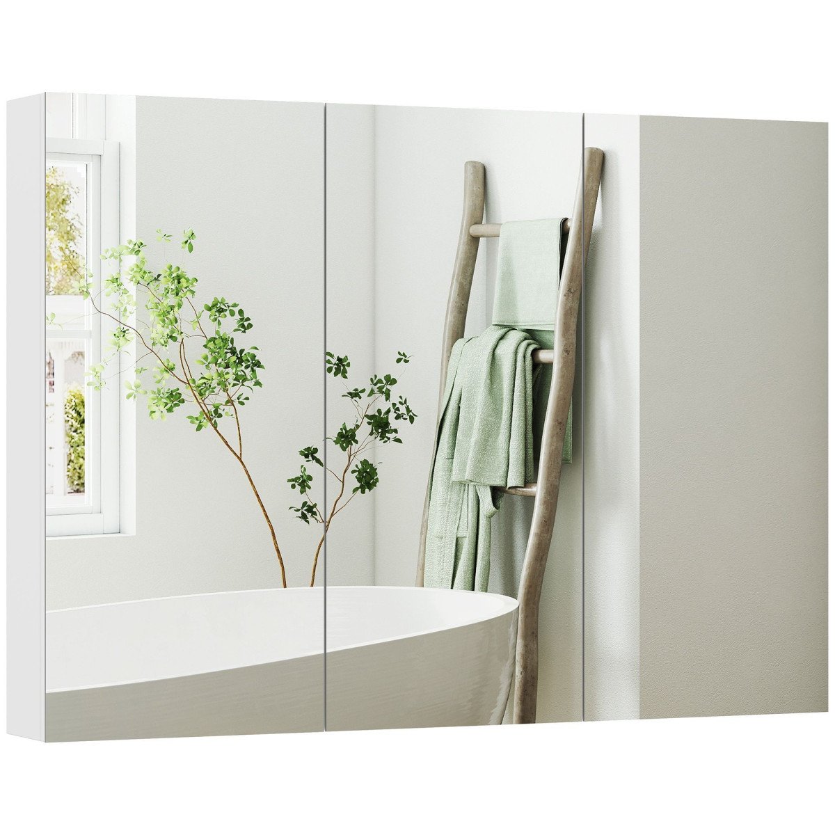 Three-Mirror Bathroom Medicine Storage Cabinet - White