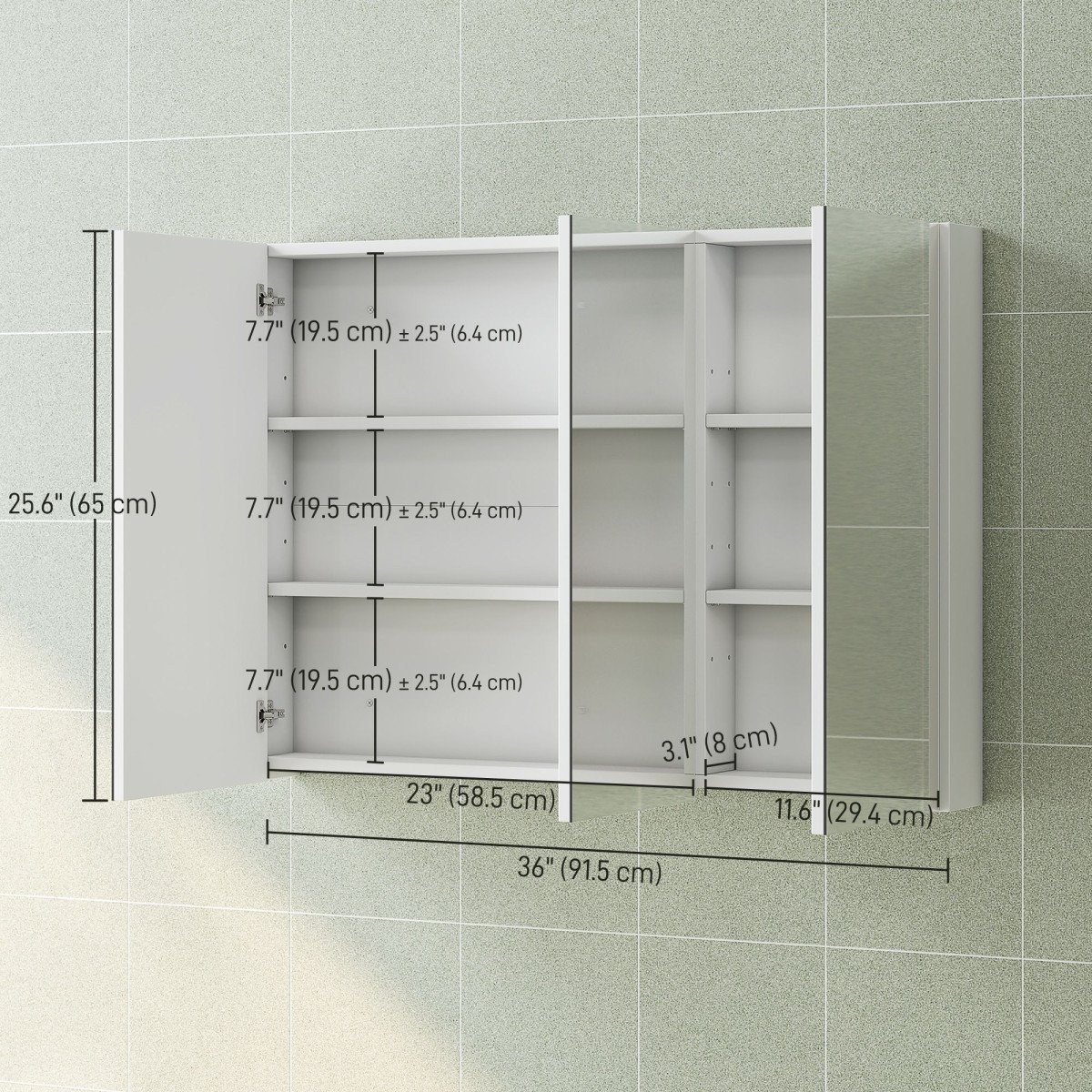 Three-Mirror Bathroom Medicine Storage Cabinet - White