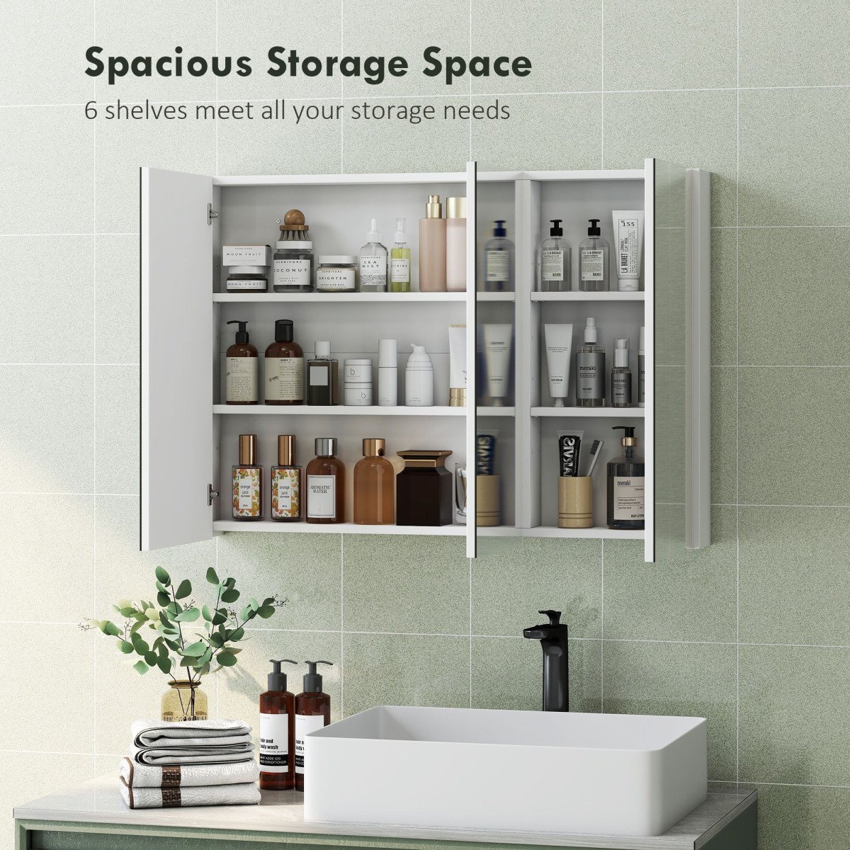 Three-Mirror Bathroom Medicine Storage Cabinet - White