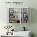 Three-Mirror Bathroom Medicine Storage Cabinet - White