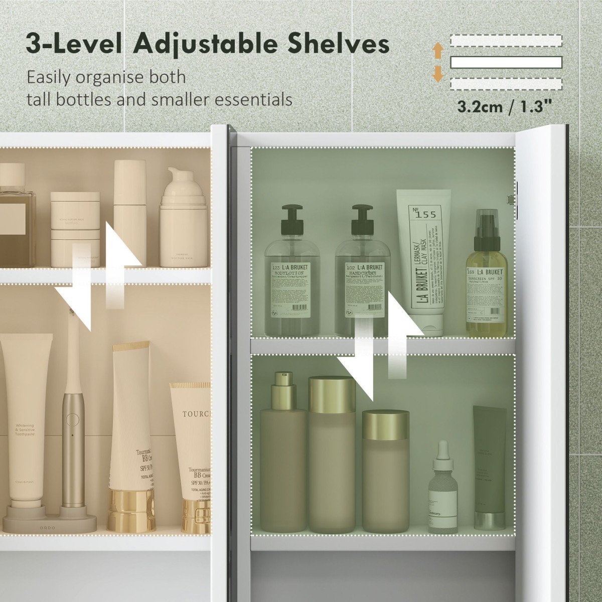 Three-Mirror Bathroom Medicine Storage Cabinet - White