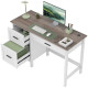 Computer Desk with 3 Drawers, Farmhouse Home Office Desk with File Drawer and Wood Grain Top for Small Spaces, White